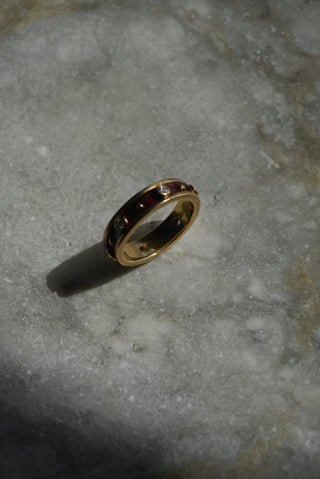 18k Red Vintage Enamel Band with Diamonds