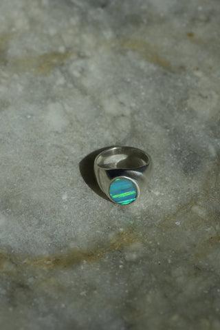 Ripple Effect - Sterling Opal Signet Ring Size 7
