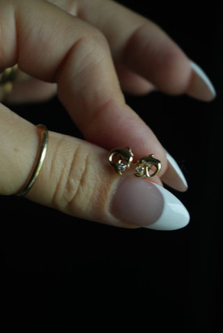 14K DIAMOND & DOLPHIN STUDS