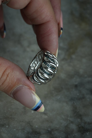 INTERLOCKED - STERLING SILVER DIAMOND RING SZ 8