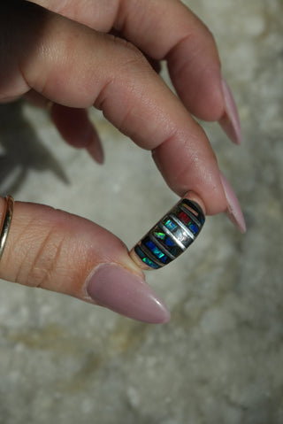 Space Chip - Sterling Gemstone Inlay Band Size 11