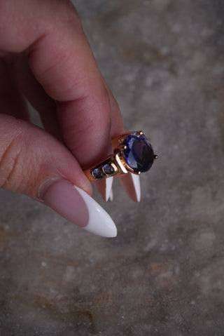 Stormy Sky - Vermeil Glass Stone Ring Size 6