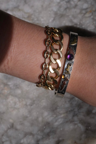 Violet Cabochon - Sterling Artisanal Bangle Bracelet