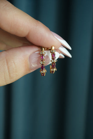 14K RUBY & DIAMOND HOOPS