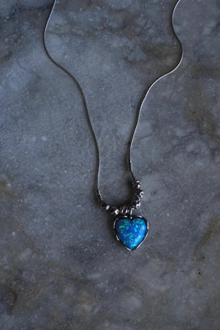 Ocean Mist - Sterling Opal Heart Necklace