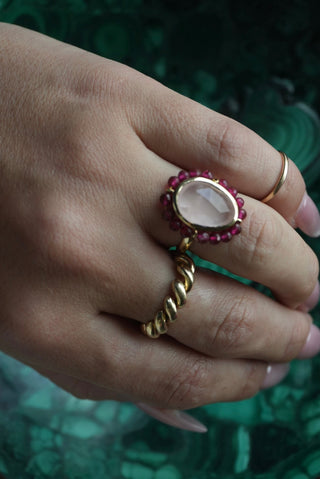 Pomegranate - Vermeil Quartz and Glass Ring Size