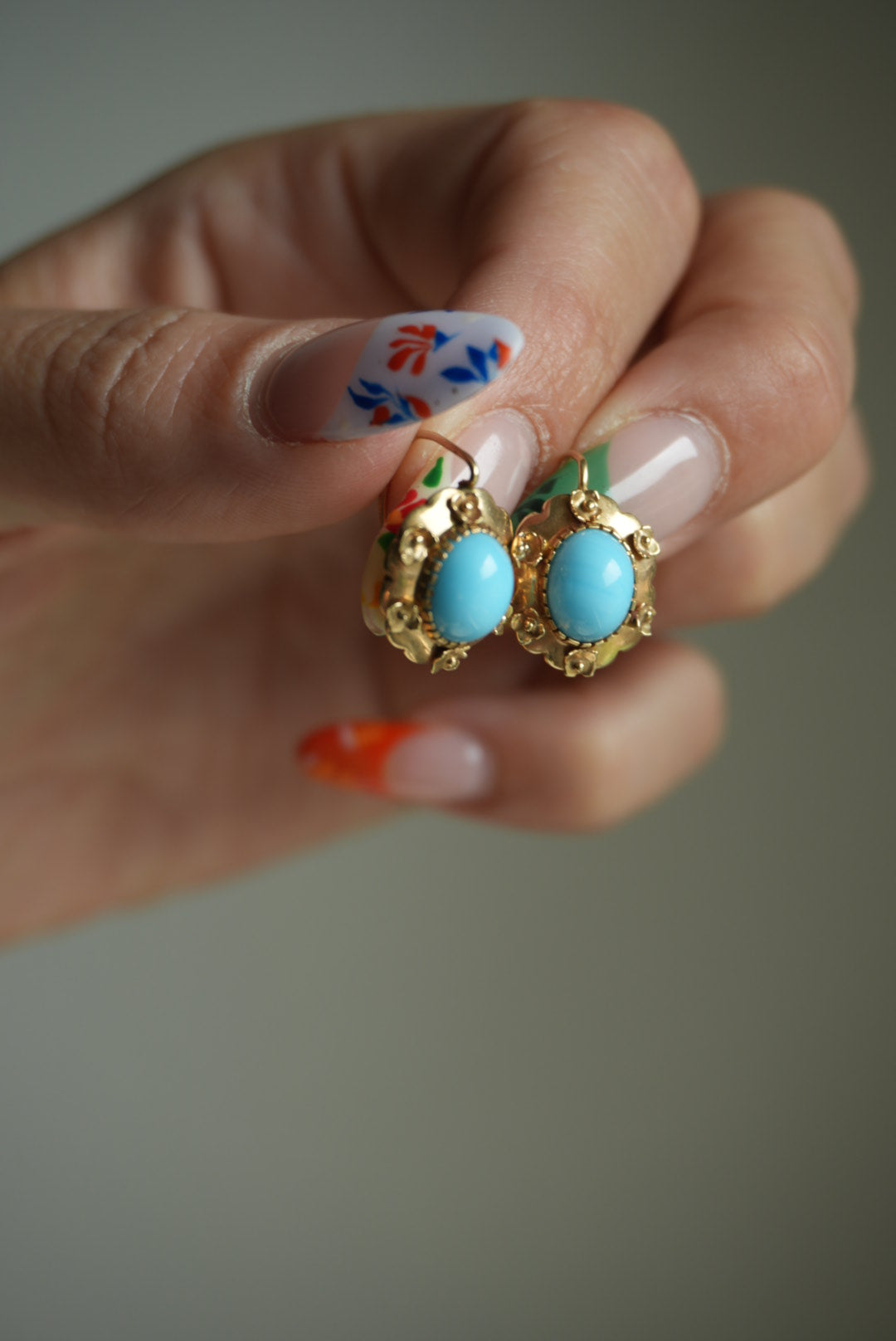 VICTORIAN TURQUOISE DROP EARRINGS 14k