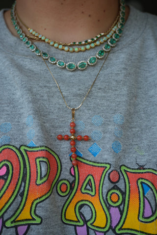 20INCH 14k CORAL BEADED CROSS