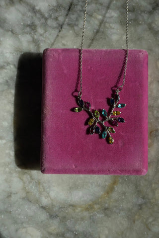 Family Tree - Silvertone Rhinestone Necklace