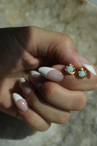 14K OPAL HEART STUDS