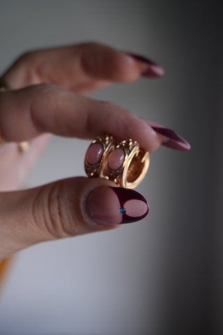 ROSE QUARTZ HUGGIE HOOPS