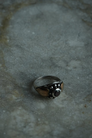 Golden Garnet - Dual Tone Sterling Ring with Garnet Size 6