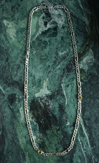 Bezeled Beauty - Sterling Figaro Gemstone Station Necklace