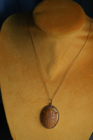 Pumpkin Scarab - Goldfill Necklace with Carved Stone