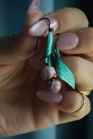 Two Tulips - Sterling Enamel Tulip Drop Earrings