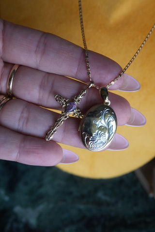 My Guardian Angels - Gold Fill Locket and Cross Necklace