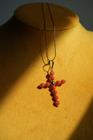 20INCH 14k CORAL BEADED CROSS