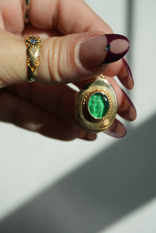 14K 1/1 LOCKET RUBY & GREEN GLASS LOCKET