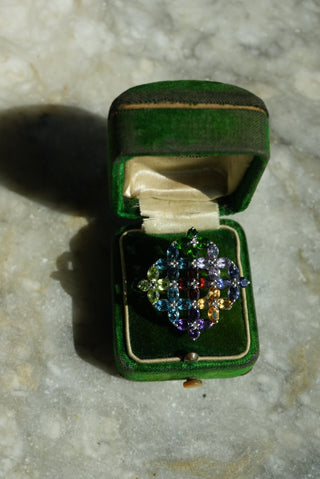 Rainbow Hydrangea - Sterling Gemstone Floral Burst Ring Size 9
