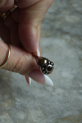 Golden Garnet - Dual Tone Sterling Ring with Garnet Size 6