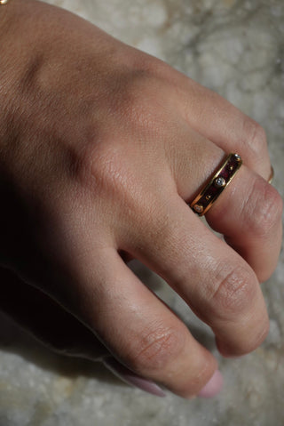 18k Red Vintage Enamel Band with Diamonds