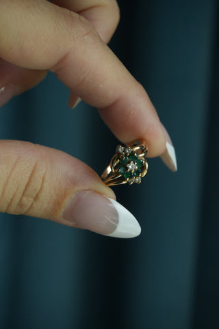 14K EMERALD & DIAMOND FLOWER