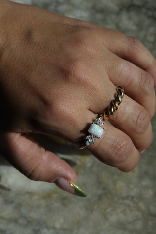 Snowflake - Sterling Opal Cushion Ring Size 9