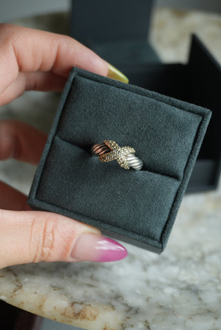 David Yurman Diamond X Collection Band Ring, Sterling Silver 18k Yellow Gold