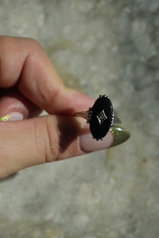10k White Gold Onyx & Diamond Ring