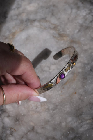 Violet Cabochon - Sterling Artisanal Bangle Bracelet