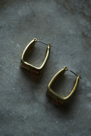 Stained Glass - Goldtone Multicolor Squared Hoop