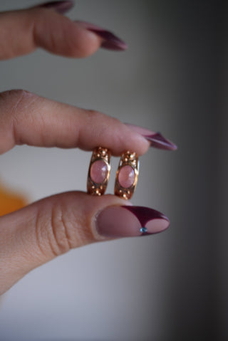 ROSE QUARTZ HUGGIE HOOPS