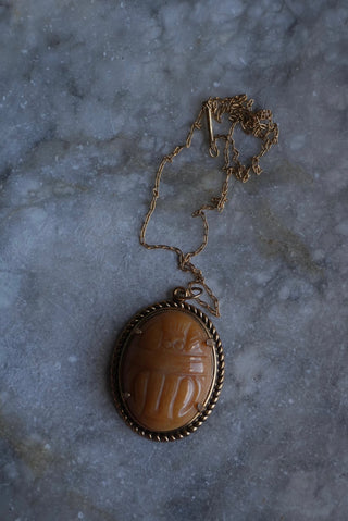 Pumpkin Scarab - Goldfill Necklace with Carved Stone