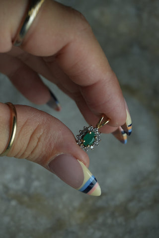 14K EMERALD & DIAMOND PENDANT