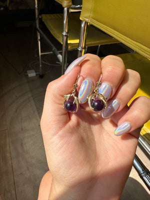 CABOCHON AMETHYST & TWIN DOLPHIN EARRINGS